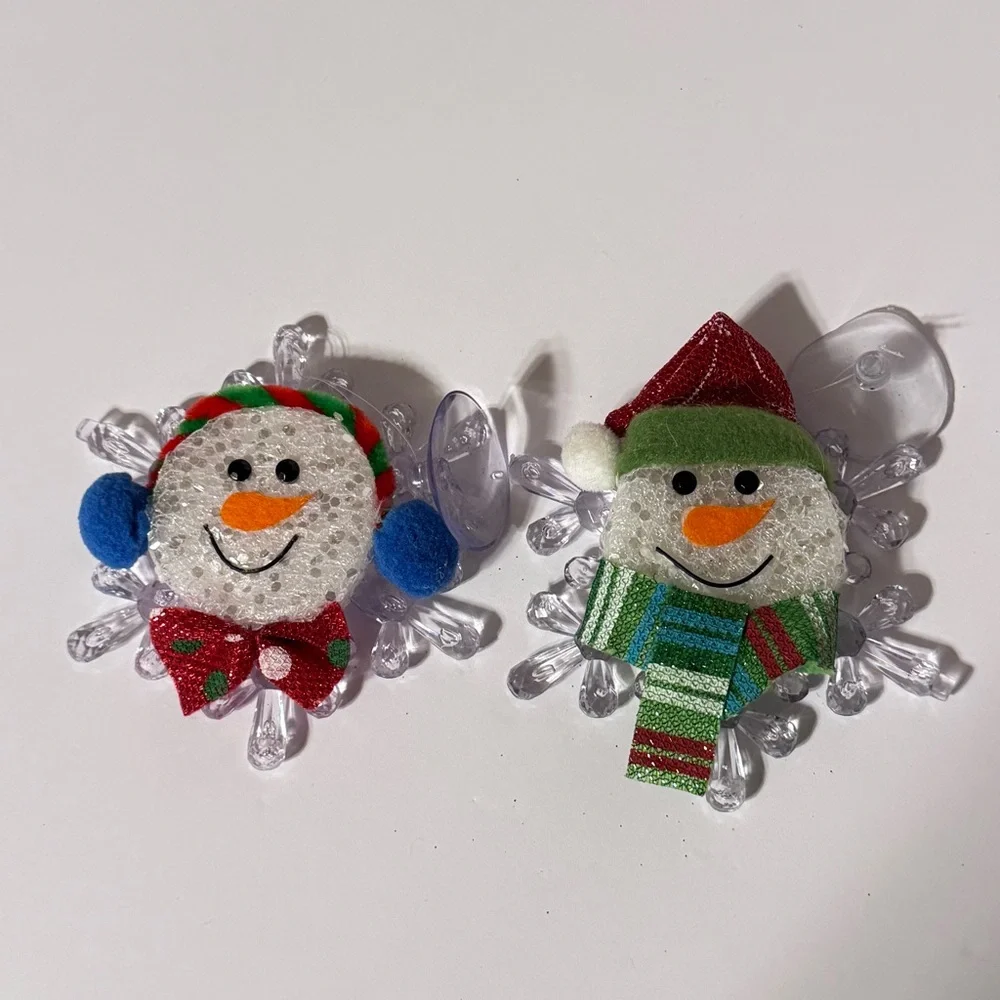 Pair of Snowmen on Snowflakes Plastic Hanging Christmas‎ Decor Suction Cup